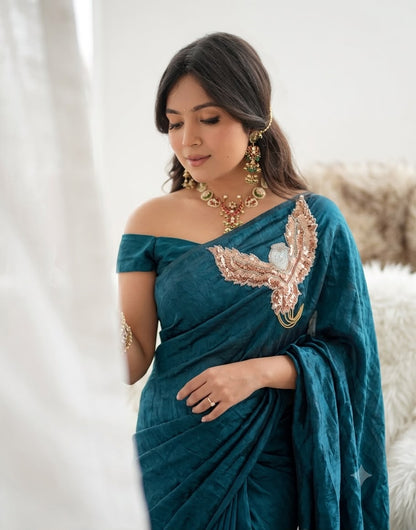 Space Silk Fabric with Attractive Multi-Cut Dana & Sequin Bead Embellishments
