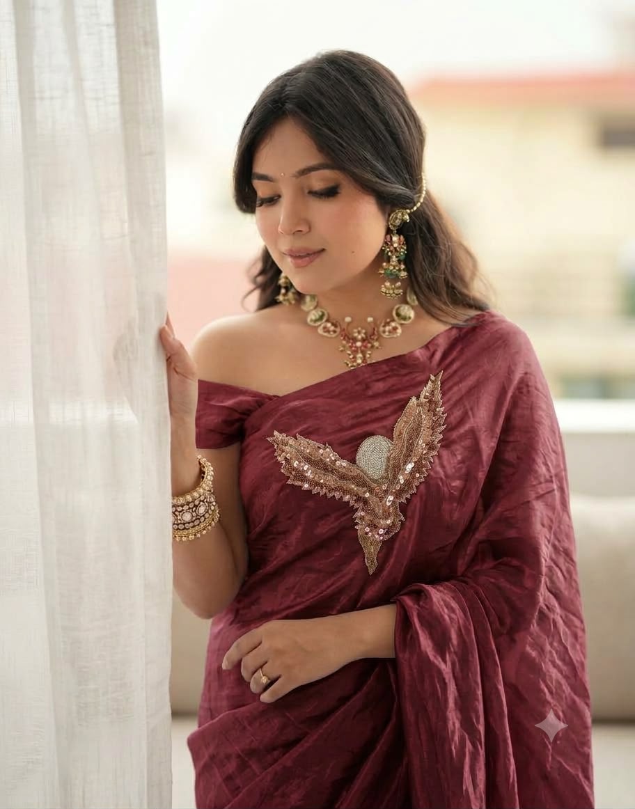 Space Silk Fabric with Attractive Multi-Cut Dana & Sequin Bead Embellishments