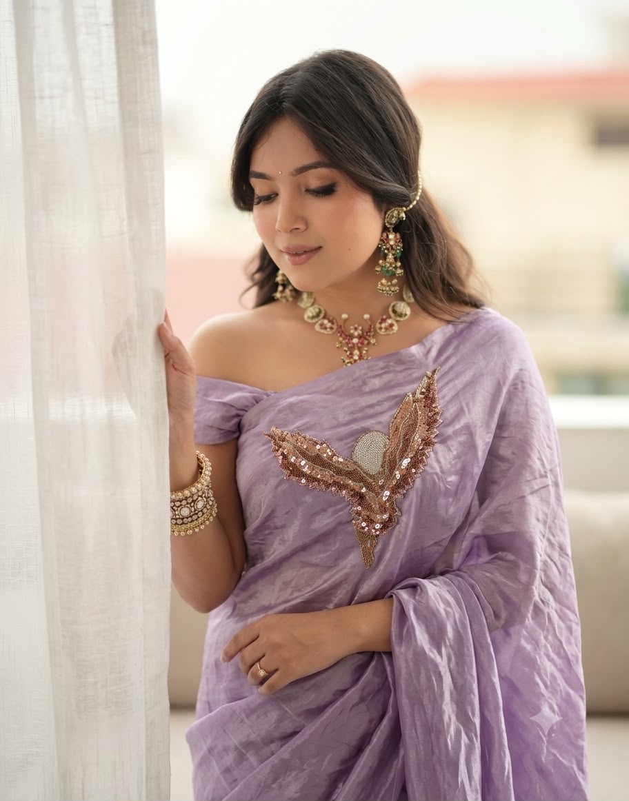 Space Silk Fabric with Attractive Multi-Cut Dana & Sequin Bead Embellishments