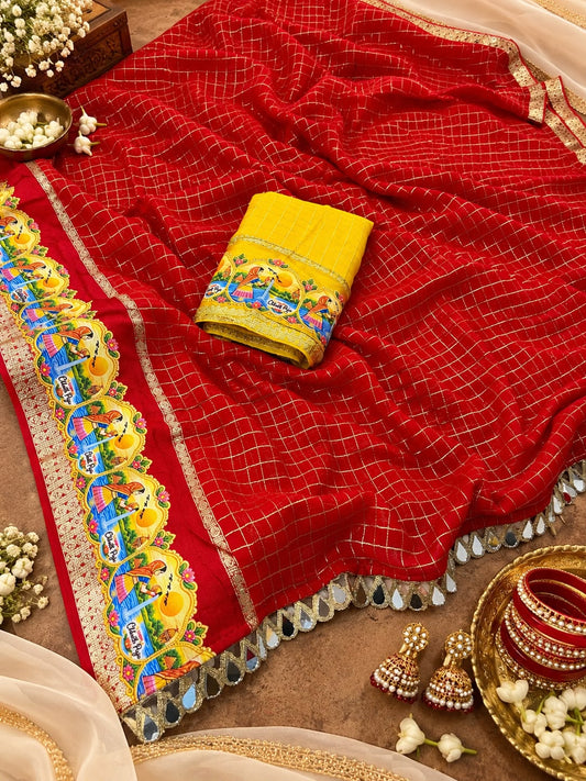 Chhath Puja special digital figure design satin border saree