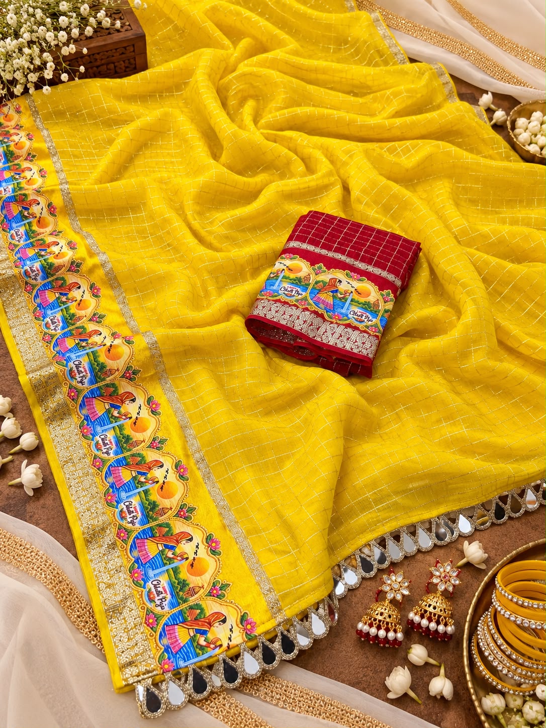 Chhath Puja special digital figure design satin border saree