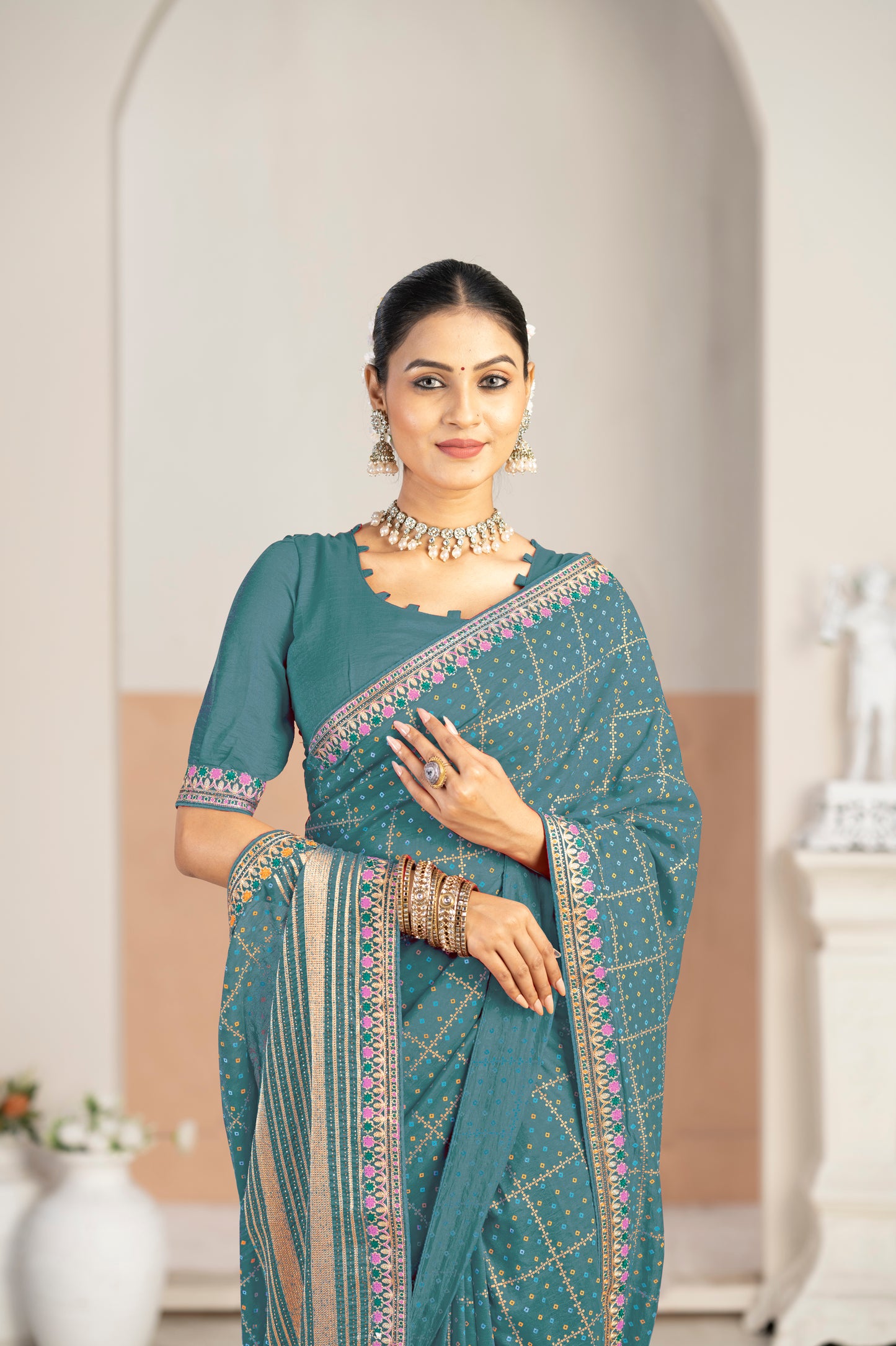 Designer jimmy chu  Saree with Zari Borde