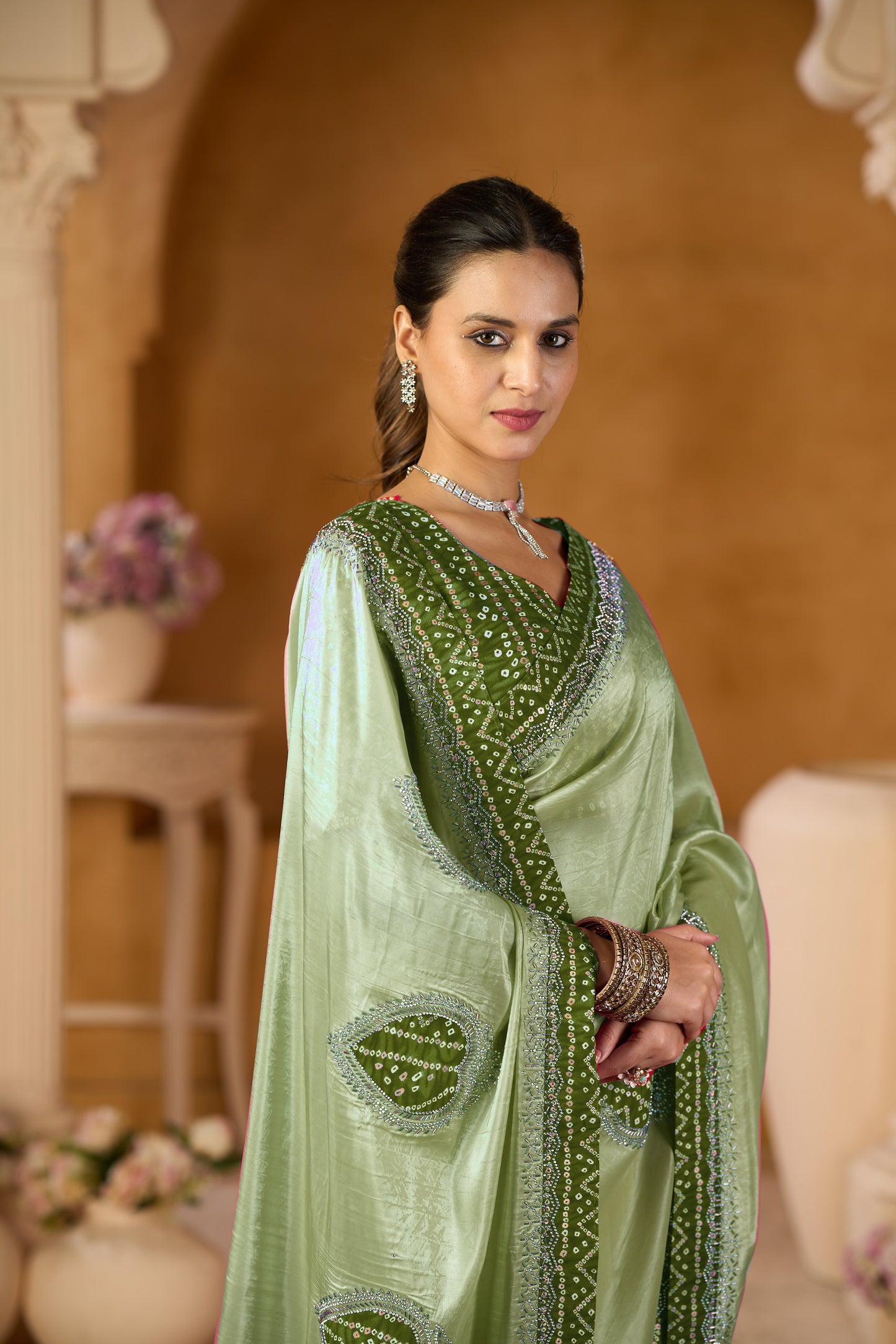 Designer Jimmy Choo Blooming Silk Saree – Soft Elegant Party Wear