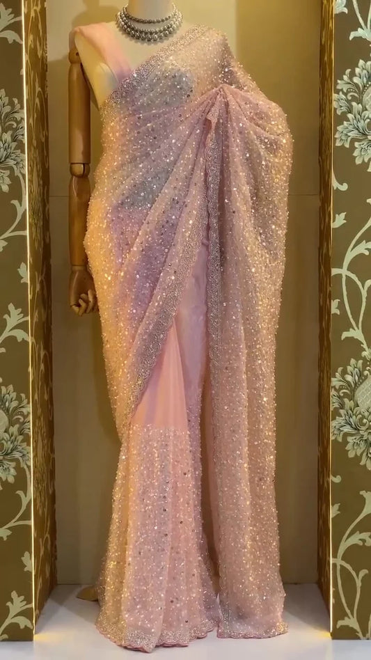 Soft Net Saree with Sequins & Beads Embroidery